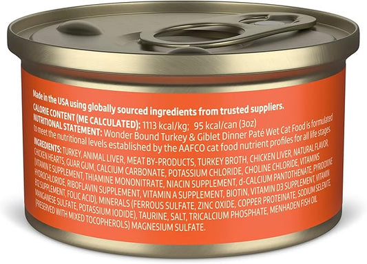 Amazon Brand - Wonder Bound Canned Wet Cat Food (Turkey & Giblet Dinner Paté), No Artificial Flavors, Adult Recipe, 3 Ounce (Pack of 24)