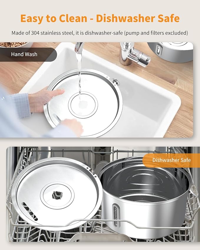 Cat Water Fountain Stainless Steel, 0.8gal/108oz Pet Water Fountain, 3 Replacement Filters, Automatic Cat Fountain with Quiet Pump Suitable for Cats, Dogs and Multi-pet households (Window)