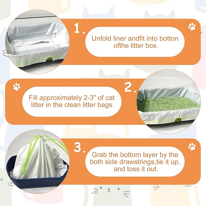 Cat Litter Box Liners 20 Count - Jumbo 37"x18" Extra Thick Drawstring Cat Litter Bags - Heavy Duty Leak-Proof Liners for Litter Robot 3/4 & Standard Boxes - Odor Control Waste Bags for Pets