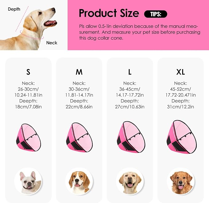 Small Dog Cone Collar, Adjustable Soft Dog Cone for Small Dogs to Stop Licking, Breathable Pet Recovery Cone for Small Male Female Dogs, Pink S