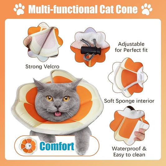 Cat Cone Collar Soft, Adjustable Cat Recovery Collar to Stop Licking After Surgery Protective E Collar for Cats Small Dogs, Orange M