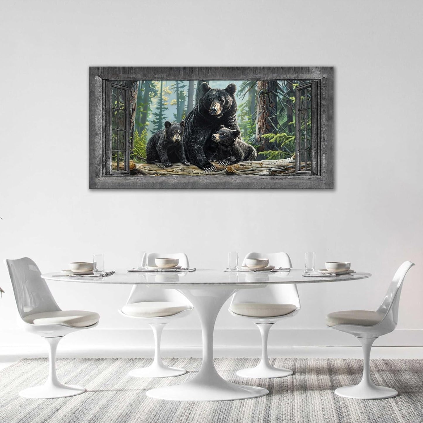 Large Wall Art Black Bear Canvas Cabin Living Room Pictures Prints Forest Oversize Wall Decor Animal Painting Artwork for Bedroom Dining Office Home 60"x30"