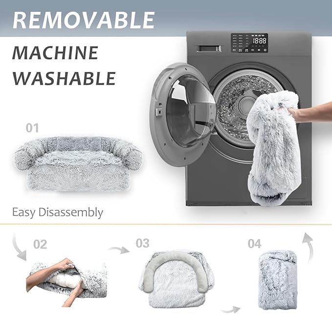 Calming Dogs/Cats Bed Mats, Dog Pad Washable Removable Couch Cover, Plush Long Fur Mat for Pets, Waterproof Lining, Perfect for Small, Medium and Large Dogs and Cats (Gradient Gray, 21"x21")