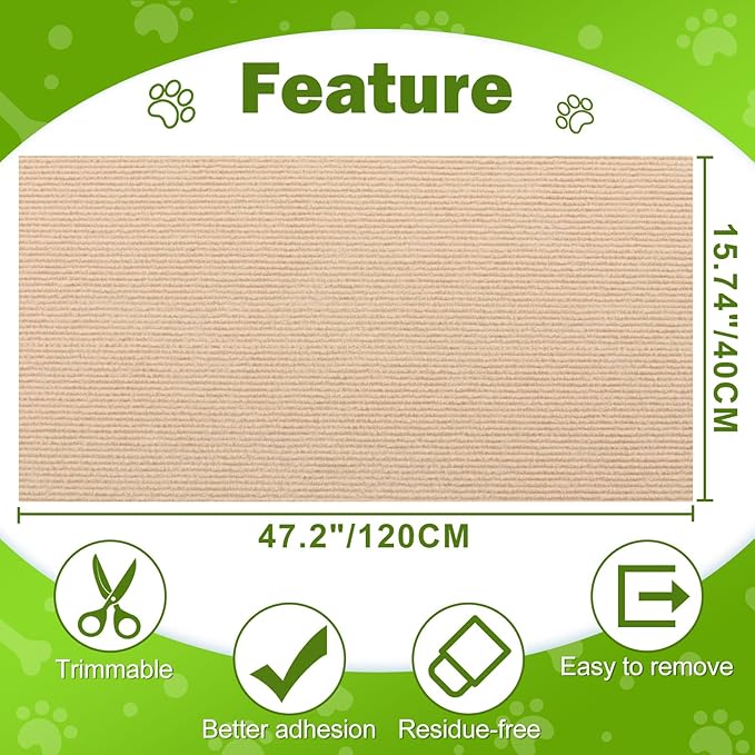 Bed Cat Scratcher Pad,47.2"x15.8"Cat Scratching Mat,Self-Adhesive Trimmable Anti Scratch Bed Couch Wall Corner Furniture Protector from Cat Claws,Easy Use for Cat Carpet/Door/Post