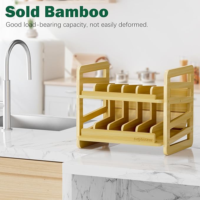 Rolling Bamboo Cat Food Can Organizer, 2-Layer Wet Cat Food Storage Container Holds 42 (3oz) Cans, Canned Cat Food Organizer and Storage for Countertop Kitchen Cabinet or Pantry Shelf