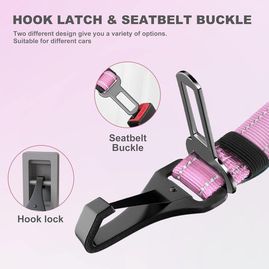IOKHEIRA Dog Seatbelt - Adjustable Reflective Bungee Harness with Aluminum Swivel Carabiner