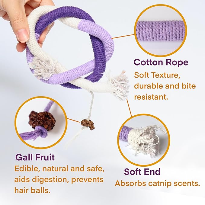 Cat Toys for Indoor Cats, Kitten Toys for Indoor Kittens, Catnip Rope Chew Toys for Teeth Cleaning, Interactive Cat String Toy, Kitty Kicker Toy, 3 Pack (Plus 3 Pouches of Catnip)