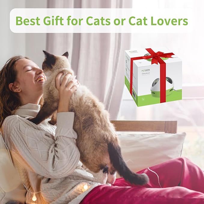 PETGEEK Hidey Mouse Electronic Interactive Cat Toy, Hide Mouse Cat Toy with Squeaky Mouse, Automatic Cat Toys with Catnip Filled Hidey Mouse, Cat Toys Interactive for Indoor Cats Play (Green)