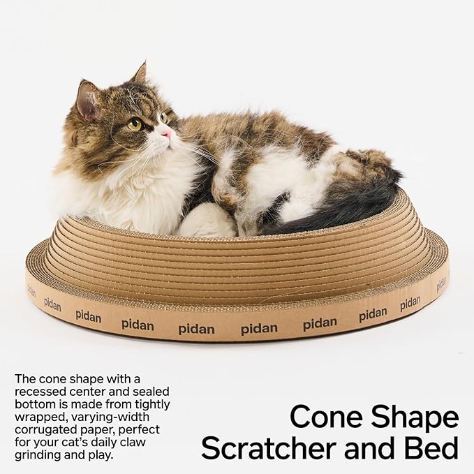 pidan Cat Scratcher Cardboard, Round Cat Scratchers Bed for Indoor Cats Scratching Board,A-Grade Corrugated Base Paper,Safe Glue (Cone Type)