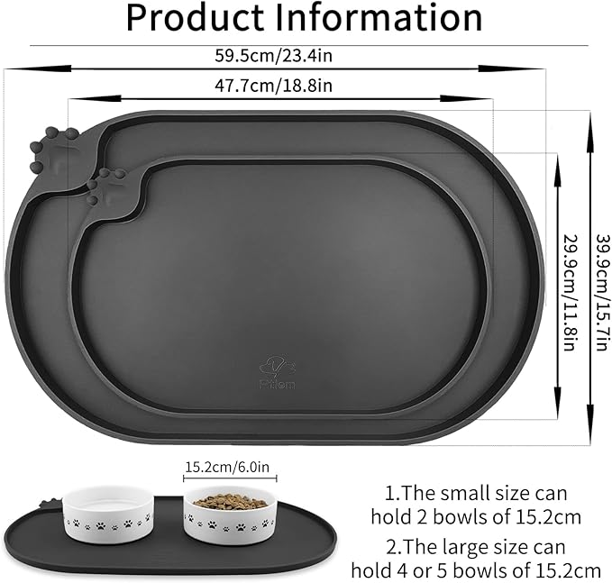 KPWACD Pet Placemat for Dog and Cat, Waterproof Silicone Dogs Feeding Bowl Mat Prevent Food and Water Overflow, High-Lips Puppy Dish Mats Suitable for Small Medium Big Pets, Black, 24" * 16"