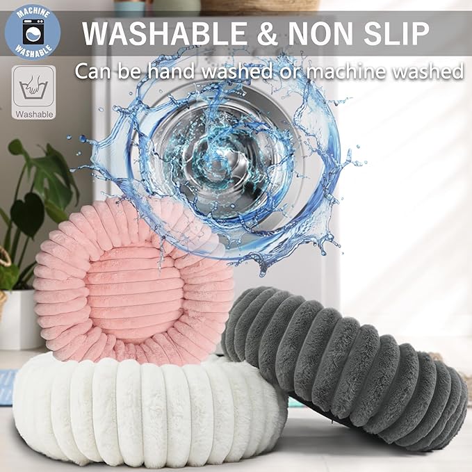 Cute Cat Beds for Indoor Cats - Cuddler Dog Beds for Small Dogs Washable with Anti Slip Bottom,Soft Cozy Comfort Donut Cushion for Puppy and Kitten,Blush Pink,19x19x5 inches