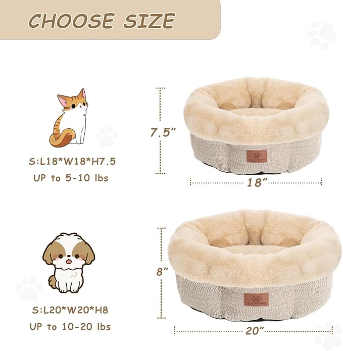 Cat Beds for Indoor Cats,Kitten Bed,Dog Bed for Extra Small Dogs Breeds,Puppy Kennel Bed, Comfy Durable Pet Sleeping Bed, Washable Roun Cat Bed & Non-Slip Bottom, Size 18"L x 18"W x 7.5"Th
