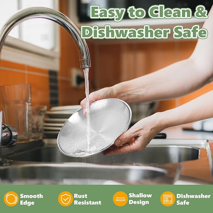 6-Pack Stainless Steel Cat Food Bowls – Shallow Whisker-Friendly Non-Slip Silicone Base,Easy to Clean Indoor Feeding Dishes(6.7")