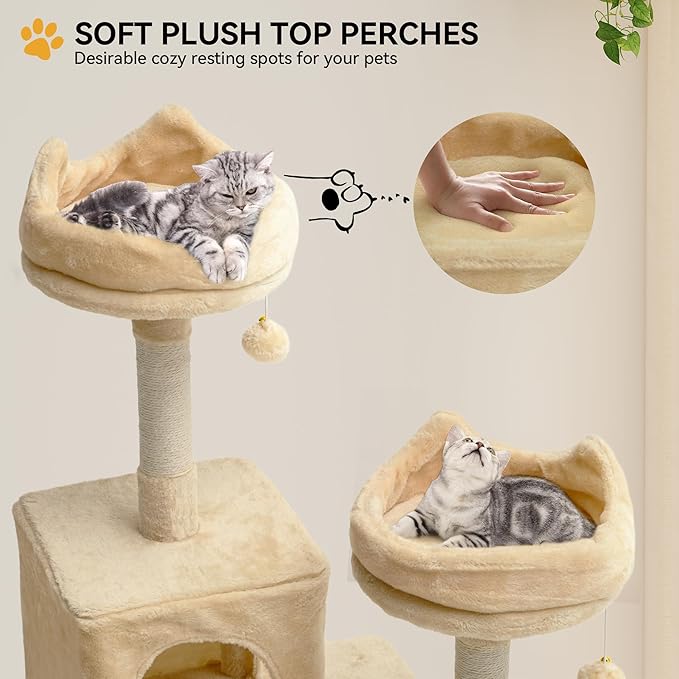 YITAHOME 75-Inch Tall Cat Tree Indoor: Multi-Level Kitten Tower with Kitty Condos, Top Perches, Sisal Ramp, Scratching Posts & Cozy Basket Hammocks Pet Play House Beige