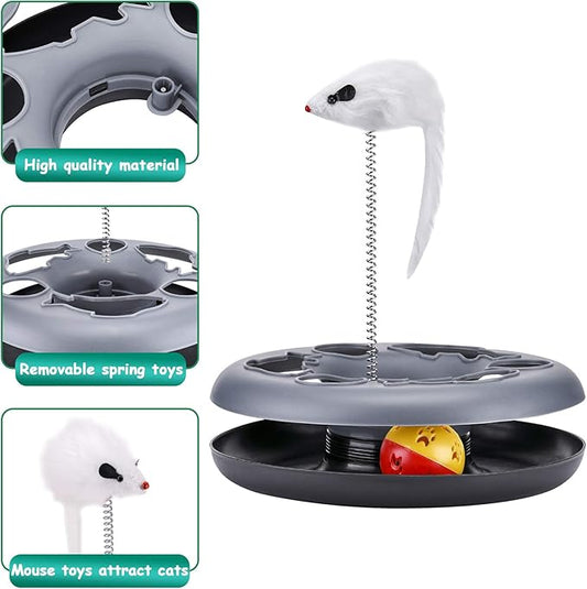Interactive Kitten Toys Roller Track with Catnip Spring Pet Toy with Exercise Balls Teaser Mouse for Indoor Cats (Soft Grey)
