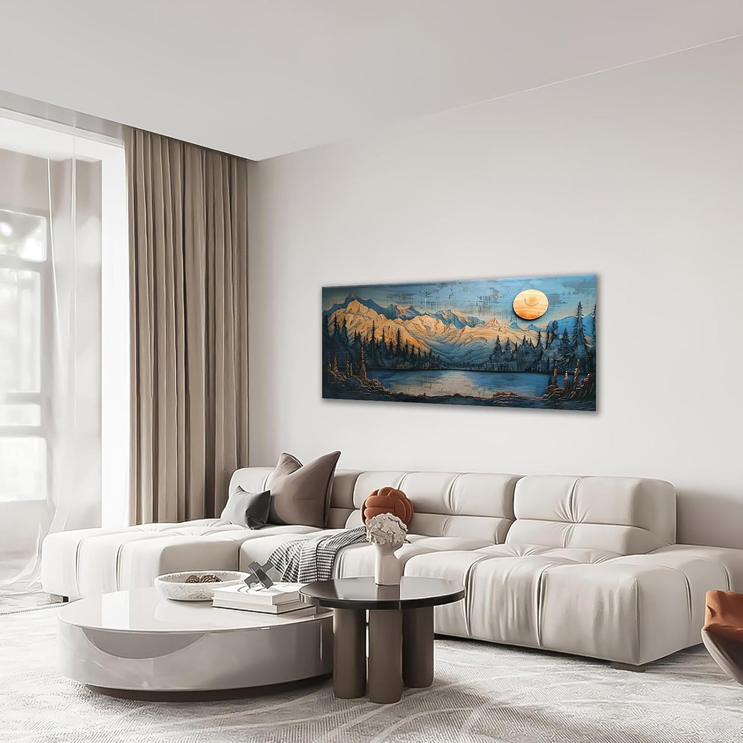 Extra Large Wall Art Mountain Forest Canvas Living Room Cabin Country Pictures Framed Prints Oversize Wall Decor Big Painting Artwork for Bedroom Dining Office Home 60"x30"