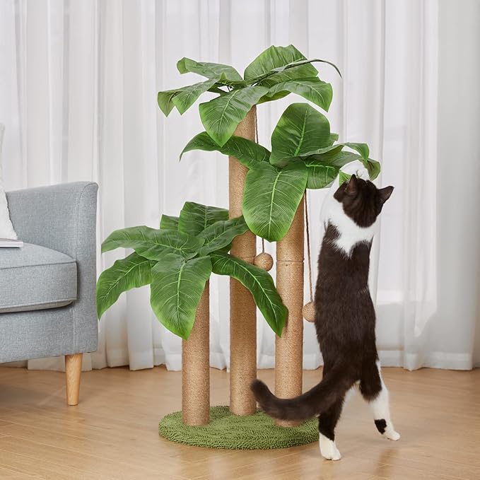 31.5Inch Cat Scratching Post,Cat Scratcher Tree with 3 Scratching Poles & 2 Interactive Dangling Balls,Cats Scratching Posts for Indoor Kitten & Adult Cats