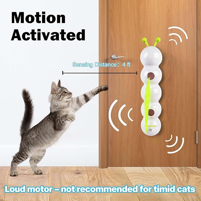 Interactive Cat Feather Toy, Automatic Fluffy Tail Teaser with Motion Sensor,Whack a mole Cat Toy, USB Rechargeable, Suction Cup for Stable Play, Perfect for Indoor Cats