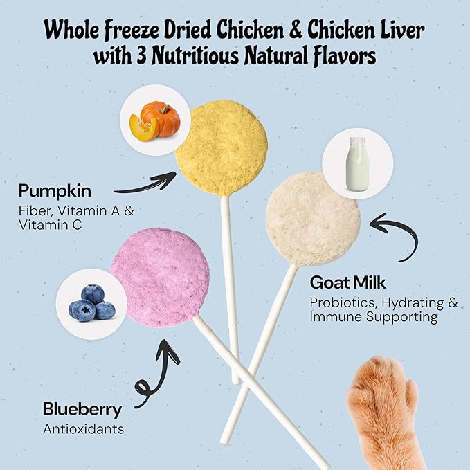 MalsiPree Cat Treats Freeze-Dried Chicken Lollipops - 18 Pack, 5.5 Cal Each - High-Protein Nutrient Rich Healthy Snacks - Interactive Cat Toy & Food Toppers