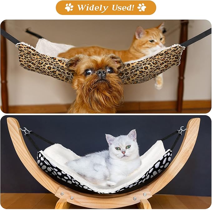 2 Pieces Reversible Cat Hanging Hammock Soft Breathable Pet Cage Hammock with Adjustable Straps and Metal Hooks Double Sided Hanging Bed for Small Dogs Rabbits(Leopard and Dot,M)