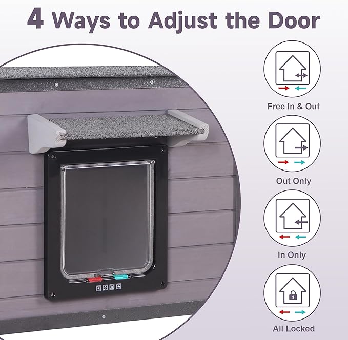 Outdoor Cat House, Feral Cat Houses Waterproof of All-Around Iron Frame, Solid Wooden Cat Shelter with Adjustable Door for Cats, Dogs and Other Small Animals