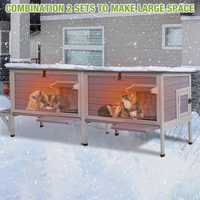 GUTINNEEN Insulated Outdoor Cat House with All-Round Liner, Weatherproof Feral Cat Shelter for Winter, Outside Stray Cat House with 3 Escape Doors and Elevated Base