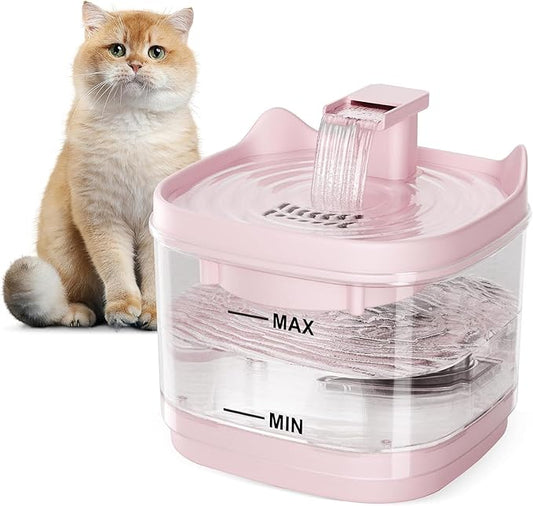 Cat Water Fountain - Quiet Pet Lndoor Water Bowl Dispenser 54oz/1.6L with Replacement Multi-Filtration(2 pcs Filters) Detachable Design Easy Cleaning - Fresh and Clean Water for Pets (Pink)