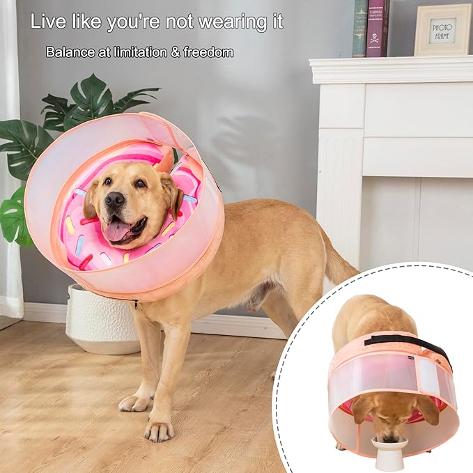 Inflatable Dog Cone Collar with Enhanced Anti-Licking, Soft Neck Donut for Dogs Cats, Recovery Pet Cone Collar After Surgery for Large Medium Small Dogs (Donut Pink2, Large)