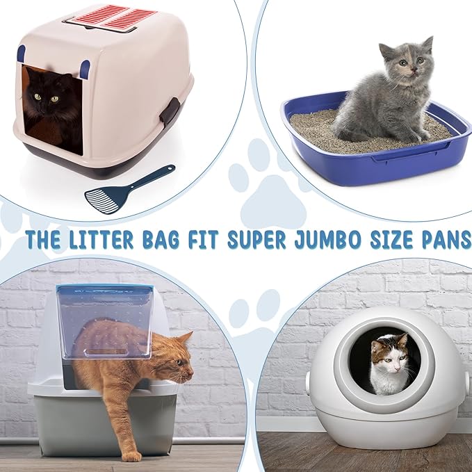 Tinlade 50 Count Jumbo Cat Litter Box Liners Large Drawstring Cat Litter Liners Bags Unscented Tear Resistant for Trash Waste to Keep Your Home Clean(39 x 22 Inch,Clear, Black)