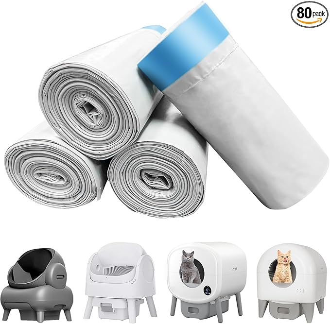 80 Count Cat Litter Box Liner Bags for Open-Top Autoscooper 11 Pet Automatic Self Cleaning Cat Litter Box, Waste Bags, 27" x 13"Heavy Duty Replacement Trash Bags with Drawstring (Grey)