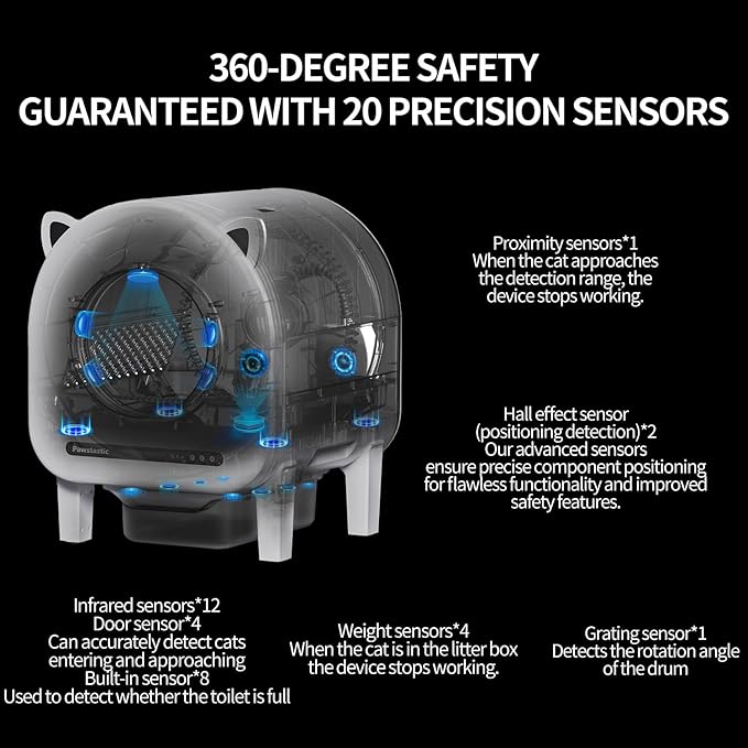 Self Cleaning Litter Box, APP Control and Safety Sensors, Smart Health Monitor, 68 L Large Space Odor-Free Waste Disposal for Multiple Cats