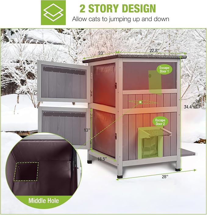 Cat House Outdoor Insulated Feral Cat Shelter for Winter