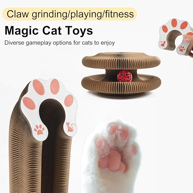 Kitty Curls Cat Scratcher,Magic Organ Cat Toy,Cat Scratcher for Grinding Claw Cardboard Cat Toys,Interactive Scratch Pad with Toy Ball