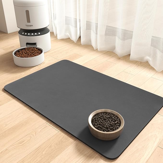 MontVoo-Absorbent Pet Feeding Mat-No Stains Pet Mat for Food and Water Bowl-Quick Dry Cat & Dog Food Mat Water Dispenser Mat-Pet Supplies Mat-Dog Water Bowl Mat for Messy Drinker Dark Grey
