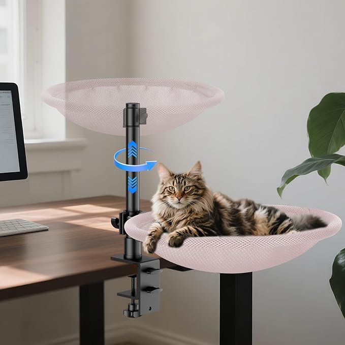 Cat Desk Bed & Perch - Breathable Soft Mesh Cat Hammock Nest for Home Office Desk, 360° Flexible Adjustable, Holds Up to 62 lbs for Gaming/Study Table (Pink)