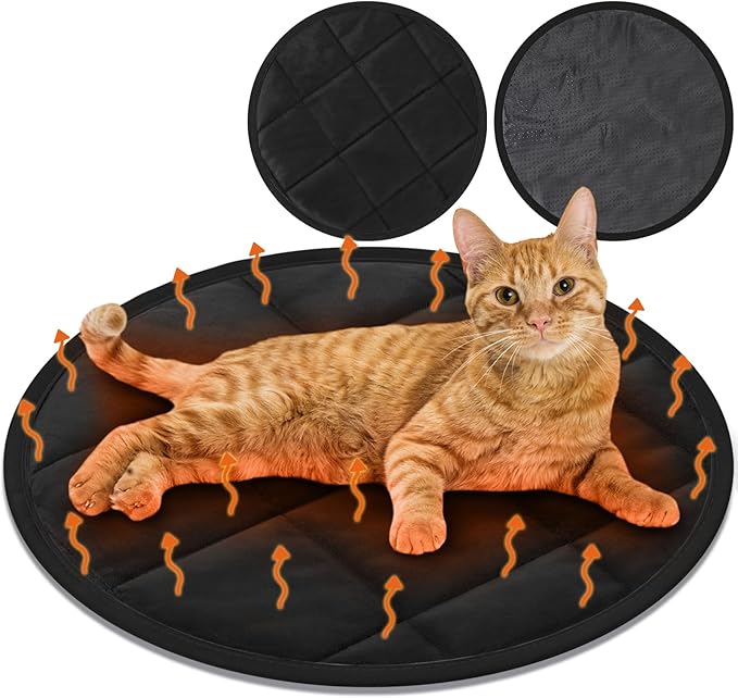 2 Pcs Cat Heating Pad Round 16 Inch Self Heating Cat Mat Washable Heated Bed Anti Slip Warming Pad Pet Bed Mat for Kennel Dog Crate Indoor Outdoor(Black,16 Inch)