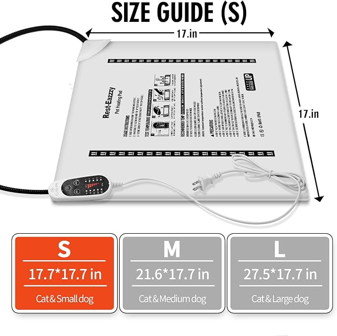 Rest-Eazzzy Cat Heating Pad & Bed - Heated Cat Bed with Removable Cover & 5-Level Timer & Temperature Control (Pure-Grey)