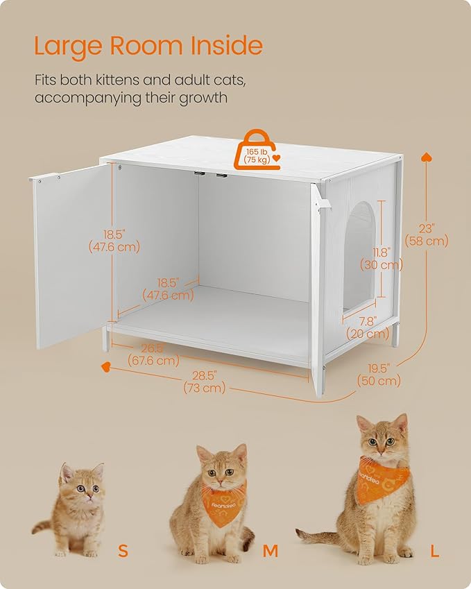 Feandrea Litter Box Enclosure, Modern Cat Litter Box Furniture Hidden, with Handles, Magnetic Locks, Cat House, Side End Table, 28.5 x 19.5 x 23 Inches, Snow White UPCL011W01
