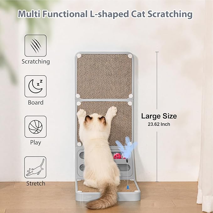 Cat Scratching Board Kitten Scratching Ball Wall Scratchers for Indoor Cats L Shaped Cat Scratcher Cats with Scratcher Pads Grey