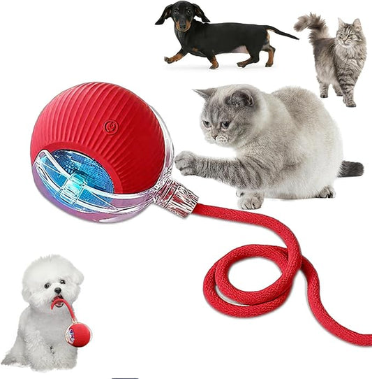 Cat Ball Toy,New Interactive Rolling Cats Dog Toy Balls 360° Smart Automatic Rolling Pet Ball, Fast Moving Toy for Dog,Interactive Toys for Cats (Red)