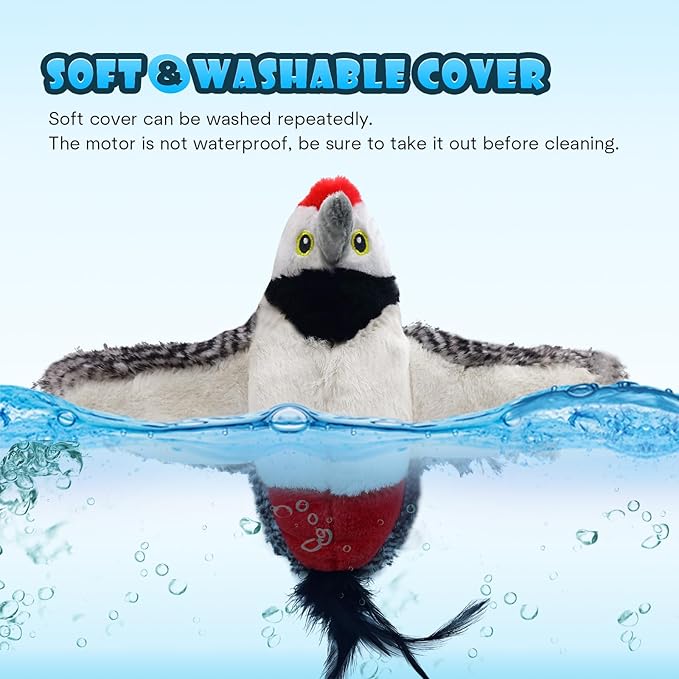 Cat Toys, Flapping Wings Woodpecker, No Flying, Chirping Bird Interactive Catnip Toy for Kitten or Small Dogs, Touch Activated, Rechargeable