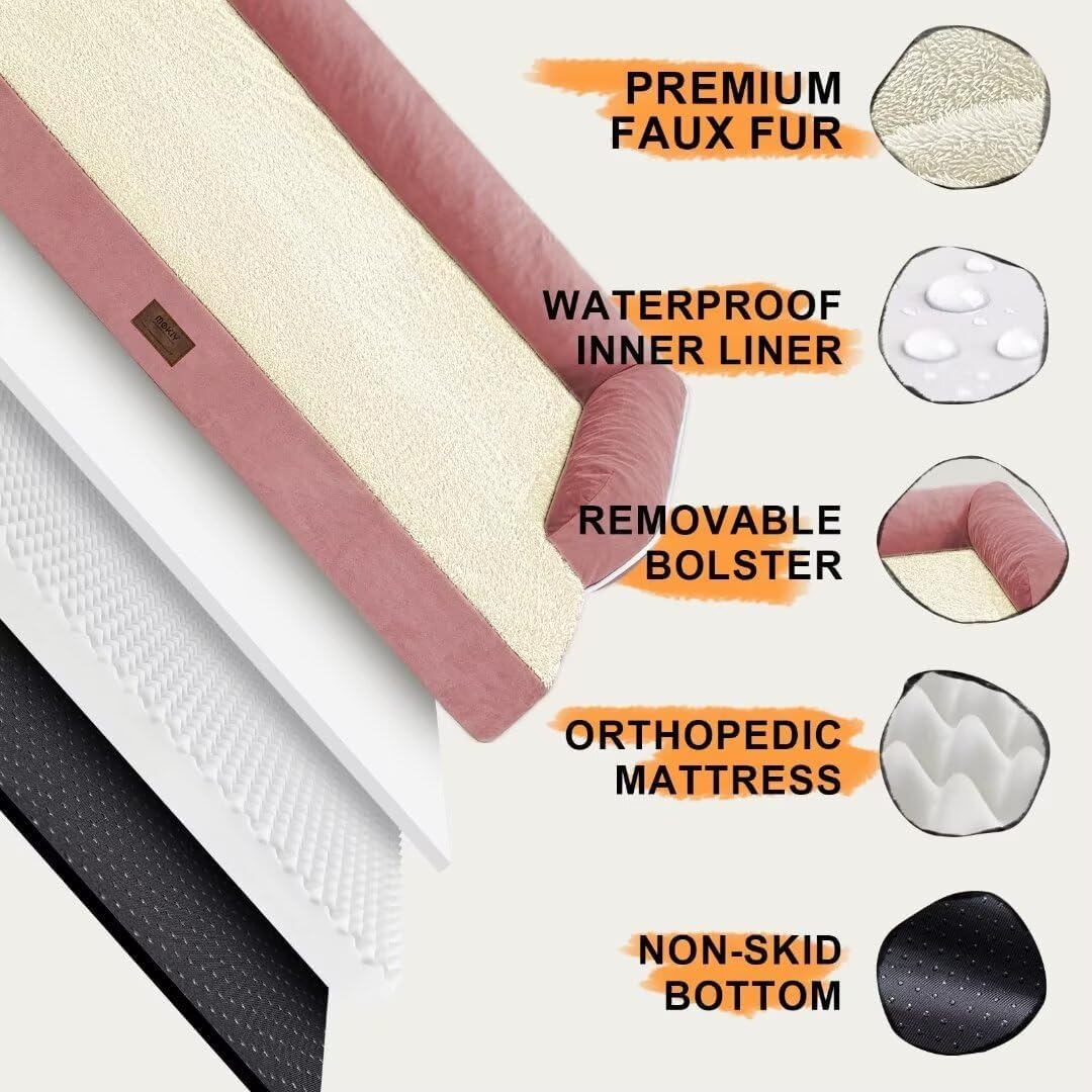 Small Dog Bed Waterproof Orthopedic Dog Beds for Medium Sized Dogs Comfy Pet Cat Bed with Sides, Washable Removable Cover