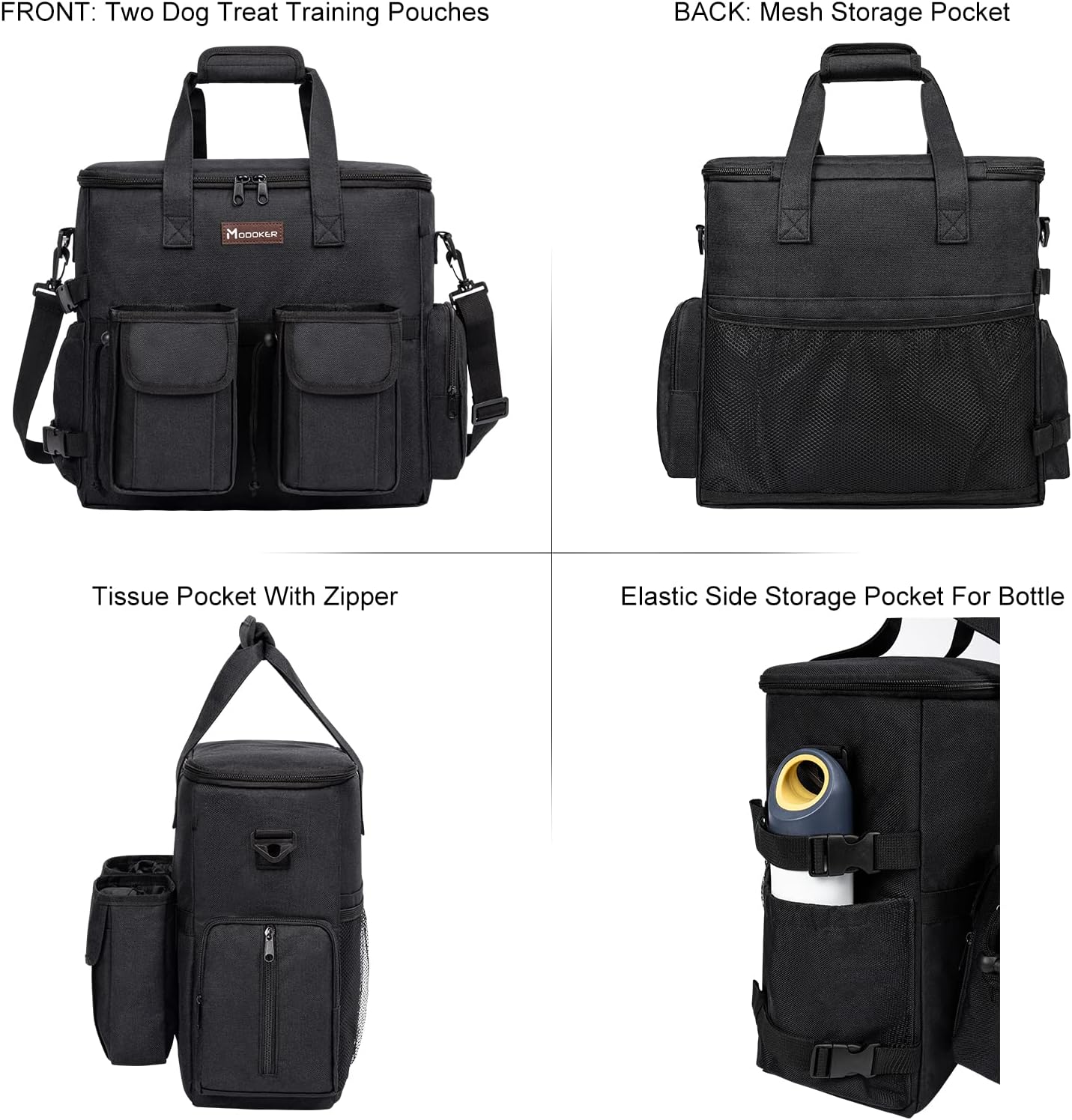 Dog Travel Bag, Airline Approved Pet Travel Bag with 2 Dog Treat Training Pouches for Weekend Pet Travel Supplies & Accessories, Black