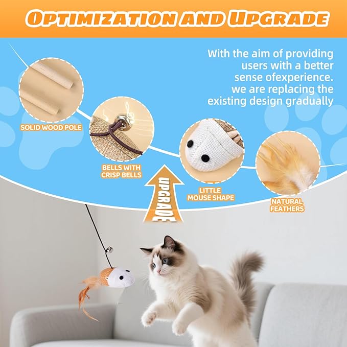 Cat Toy Cat Teaser Toy Stretchy Rope Mouse Shape with Bell Feather Cat Self-Help Relief Toys Bite and Wear Resistant Pet Interactive Toy Suitable for Kittens Adult Cats Multi-cat Households