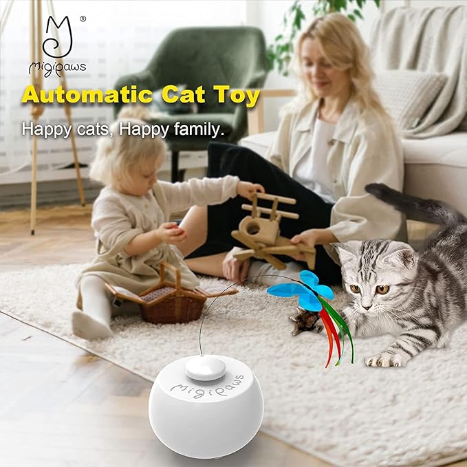 Migipaws Interactive Cat Toys, Butterfly & Feather Kitten Toy,Automatic Spinning Ball for Indoor Bored Cats,Self Play Intelligent Touch Senser, 3 Replacements