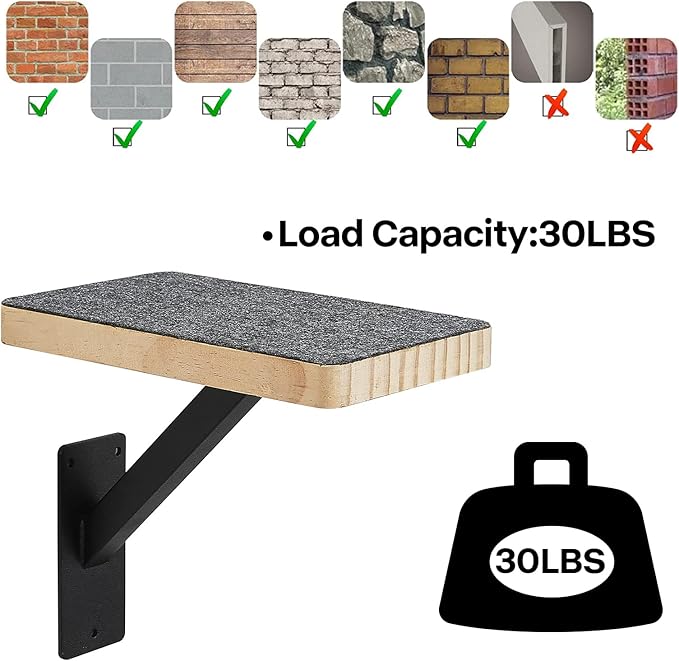 Cat Wall Climbing Steps Pack of 3 - Sturdy Wall Floating Shelves, Indoor Cat Furniture & Perch, Hammock Bed, Ladder Stairs - Easy to Install