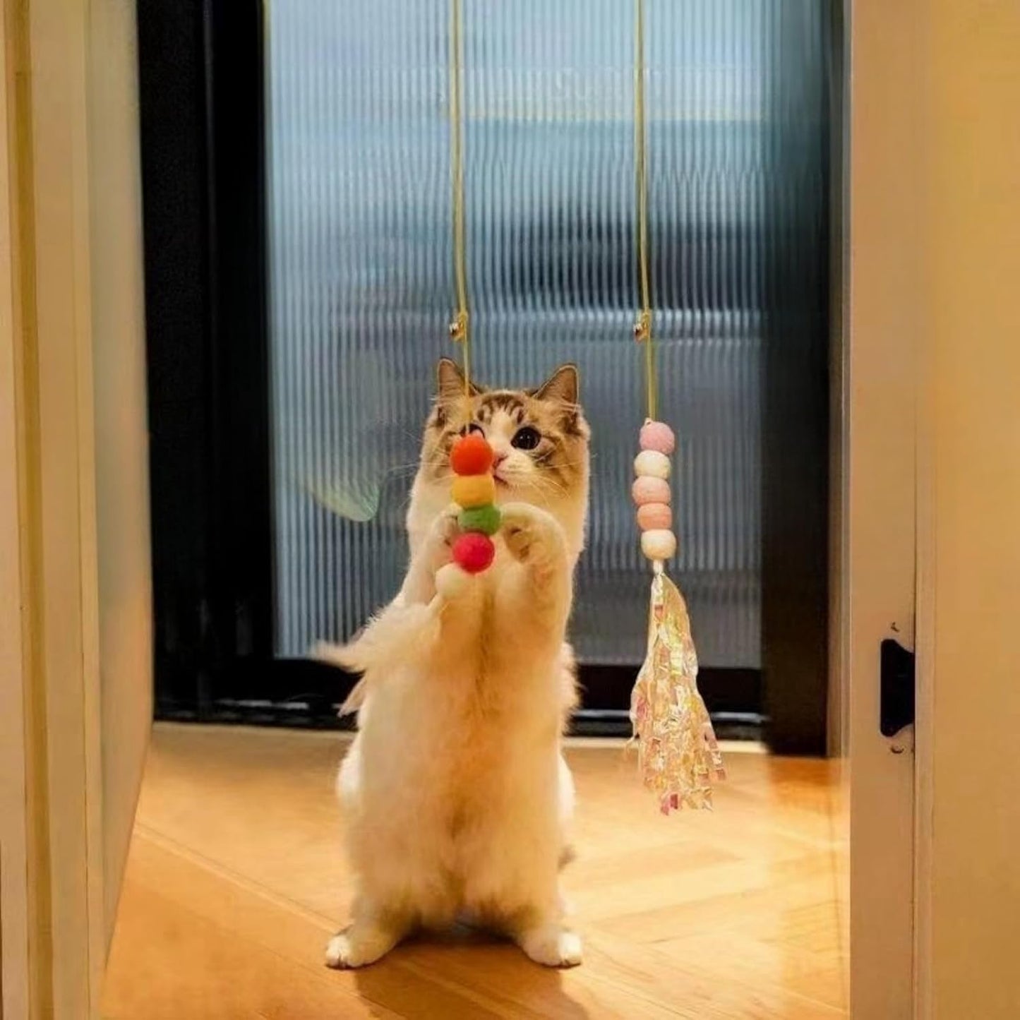 GUCHO Cat Toys for Indoor Toys,Rainbow Cat Wand Toys,Feather Flips Plush Ball Cat Toys,Interactive Real Feather Cat Toy for Teaser Play and Chase Exercise with Kitten 4 Pack