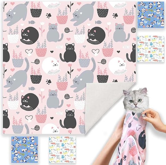Cat Wrap for Grooming-Premium Cat Grooming Wrap Cat Restraint for Nail Clipping, Self-Adherent Soft Cat Blanket to Wrap Cat Anti-Scratch Anti-Escape Grooming Bag (Pink, L(Within 9lbs))