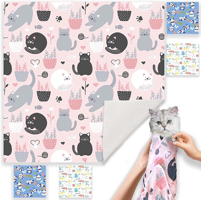 31.5" Cat Wrap for Grooming-Premium Cat Grooming Wrap Cat Restraint for Nail Clipping, Self-Adherent Soft Cat Blanket to Wrap Cat Anti-Scratch Anti-Escape Grooming Bag (Pink, XXL)