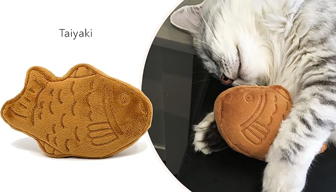 munchiecat Japanese Taiyaki Toy with Organic Catnip | Refillable, Washable for Cats and Kittens | Crinkles